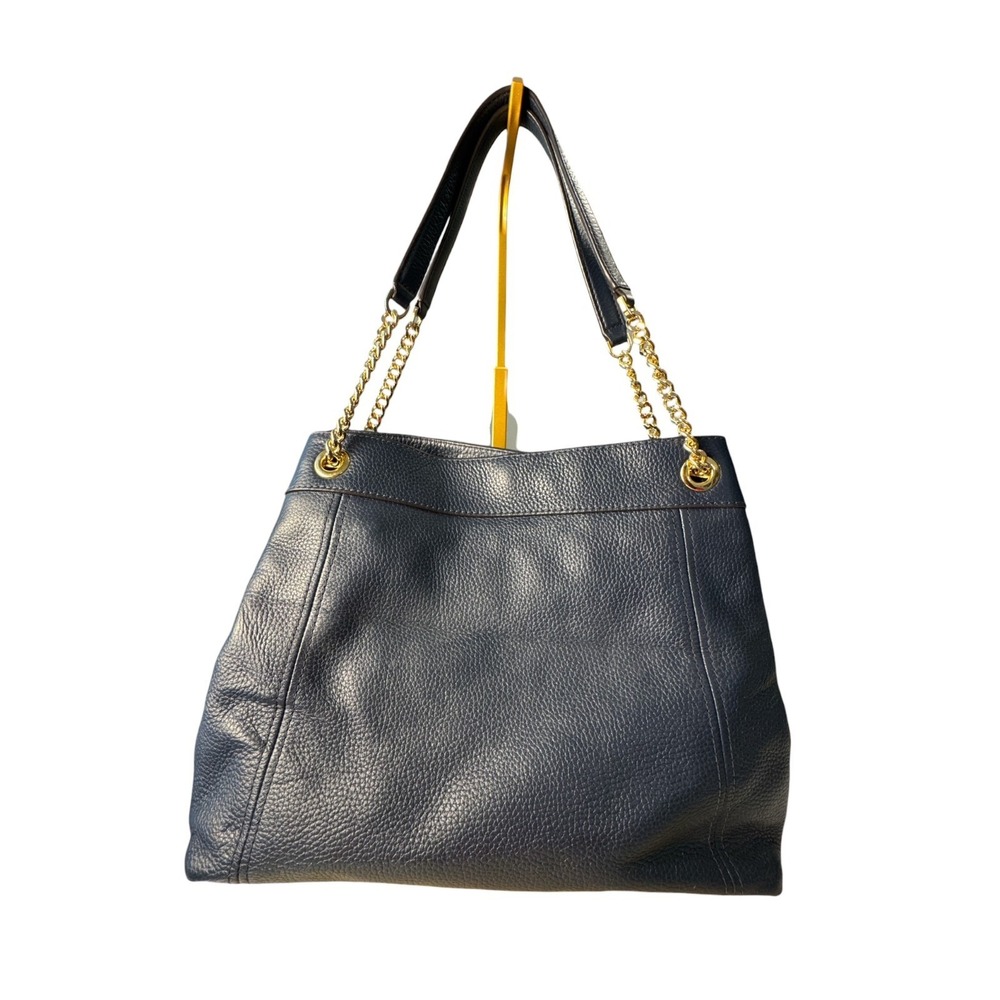 Michael Kors Jet Set Large Pebbled Leather Chain Shoulder Tote Bag Navy Blue - Picture 3 of 6